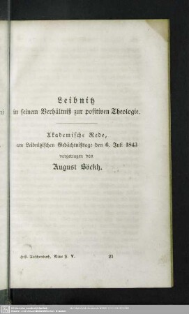 Leibnitz in seinem Verhältniß zur positiven Theologie.
