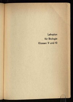 Lehrplan für Biologie Klassen 9 und 10