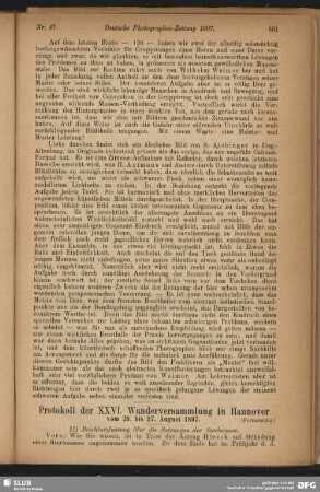 Protokoll der XXVI. Wanderversammlung in Hannover