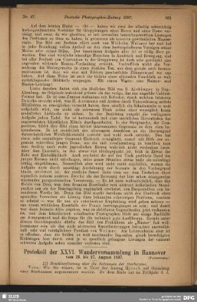 Protokoll der XXVI. Wanderversammlung in Hannover