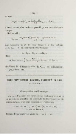 École Polytechnique. Concours d'admission en 1858.