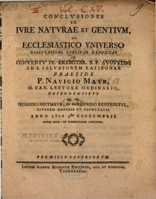 Conclvsiones ex ivre naturae et gentvum ac ecclesiastico vniverso