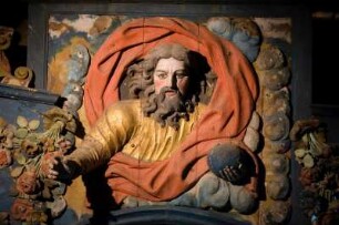 Frankreich. Bretagne. Finistere. Nevez. Chapelle Sainte Barbe. Hochaltar. Detail