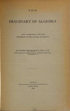The Imaginary of Algebra
