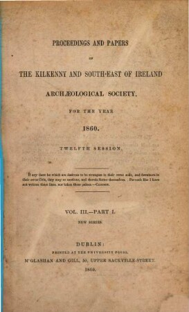 The Journal of the Kilkenny and South-East of Ireland Archaeological Society. 3,1. 1860/61 (1861)