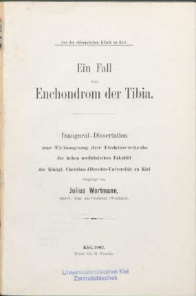 Ein Fall von Enchondrom der Tibia