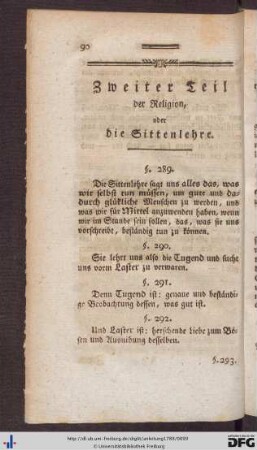 Zweiter Teil der Religion, oder die Sittenlehre.