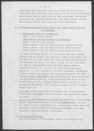 Unterkochen-Ebnat: Fragment des Pfarrberichts 1952 (nur S. 13-15 vorhanden)