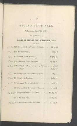 Second day's sale, Saturday, April 6, 1878