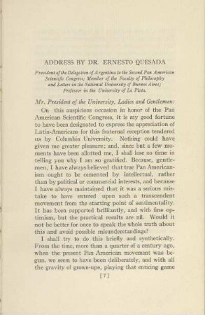 Address by Dr. Ernesto Quesada