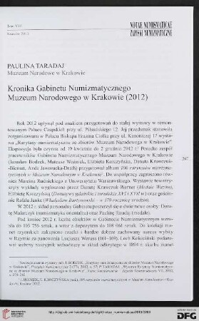 8: Kronika Gabinetu Numizmatycznego Muzeum Narodowego w Krakowie (2012)
