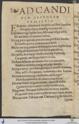 Ad Candidum Lectorem Praefatio