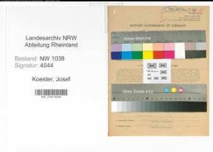 Entnazifizierung Josef Koester , geb. 21.07.1914 (Finanzbeamter)