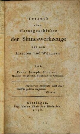 Versuch einer Naturgeschichte der Sinneswerkzeuge bey den Insecten und Würmern
