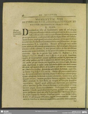 Momentum VIII. De Fundamentis, ΑΝΤΙΨΥΧΙΑΣ Officione Minenter Propriis Ac Praevisis