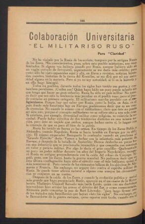 El militarismo ruso : Colaboración universitaria