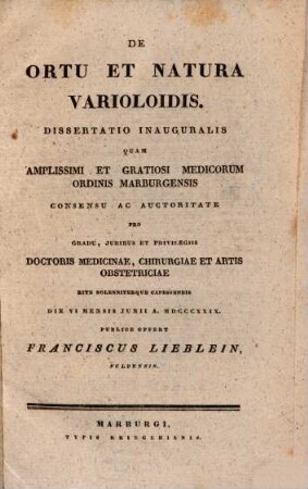 De ortu et natura varioloidis : Diss. inaug.