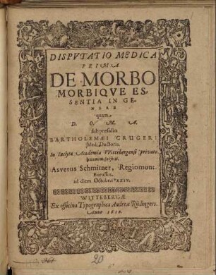 Disputatio Medica Prima De Morbo Morbique Essentia In Genere
