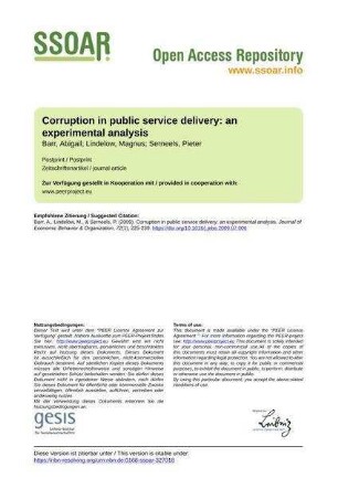Corruption in public service delivery: an experimental analysis