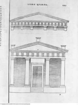Regole generali di architettura di Sabastiano Serlio bolognese sopra le cinque maniere degli edifici, ... (4. Buch), Folio XXI : Dorische Ordnung, Portico, Ansicht