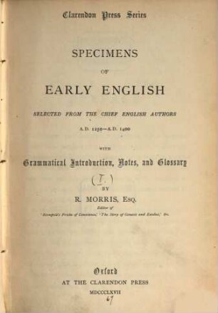 Specimens of early English : with introductions, notes and glossarial index, 1