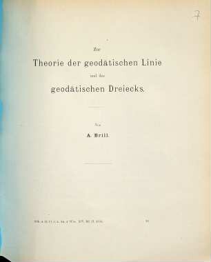 Zur Theorie der geodätischen Linie und des geodätischen Dreiecks