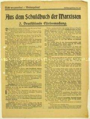 Flugblatt der Deutschen Erneuerungs-Gemeinde zur Kriegsschuldfrage und gegen die SPD