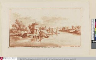 [Landschaft mit Fischerbooten und Windmühle]