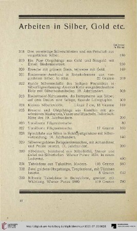 Arbeiten in Silber, Gold etc. (Nr. 318-333)