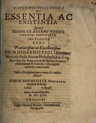 Disp. philos. de essentia ac existentia
