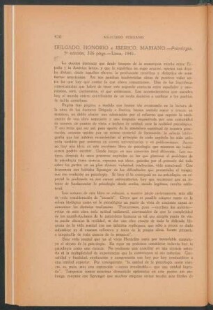 "Psicología" de Honorio Delgado y Mariano Iberico