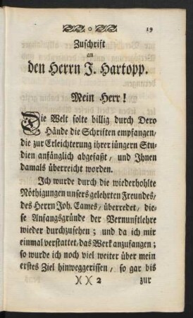 Zuschrift an den Herrn J. Hartopp.
