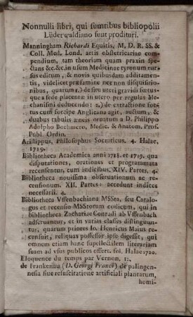 Nonnulli libri, qui sumtibus bibliopolii Lüderwaldiano sunt prodituri.
