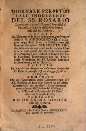 Giornale perpetuo dell'indulgenze del SS. Rosario ...