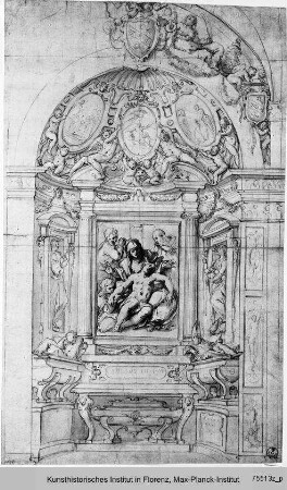 Entwurfszeichnung für ein Grabmal in der Kapelle der Familie Del Monte, in der Kirche San Pietro in Montorio, Rom