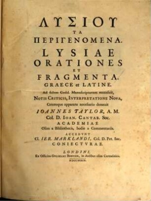 Orationes et fragmenta : graece et latina