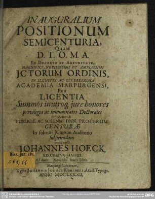 Inauguralium positionum semicenturia