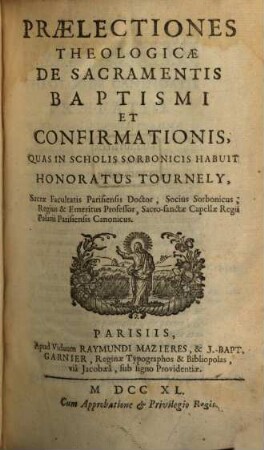 Praelectiones theologicae, 6. De sacramentis baptismi et confirmationis. - 1740