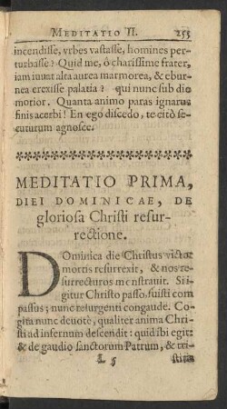 Meditatio Prima, Diei Dominicae, De gloriosa Christi resurrectione.