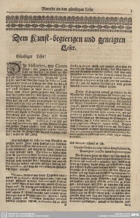 Dem Kunst-begierigen und geneigten Leser.