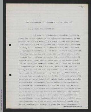 Brief von Helene Lange an Julie Bonhöffer