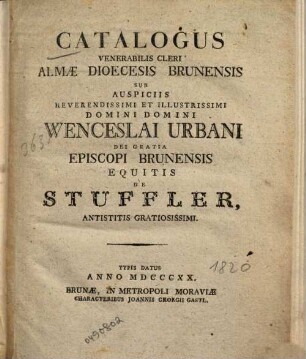 Catalogus venerabilis cleri Dioecesis Brunensis, 1820