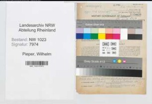 Entnazifizierung Wilhelm Pieper , geb. 09.11.1887 (Gastwirt)