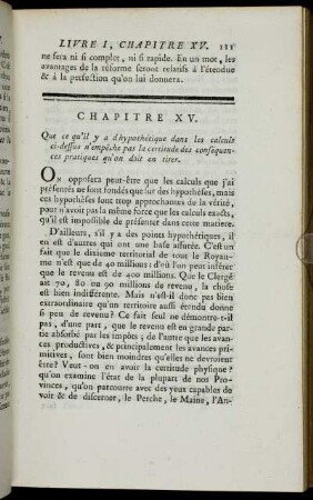 Chapitre XV. Que ce qu´il y a d´hypothétique dans les calculs ci-dessus n´empêche pas la certitude des conséquences pratiques qu´on doit en tirer.