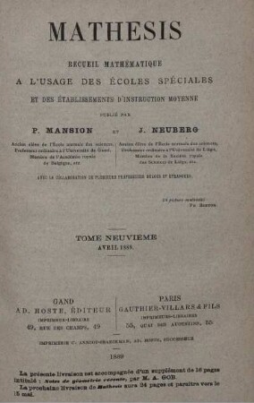 TOME NEUVIEME. AVRIL 1889.