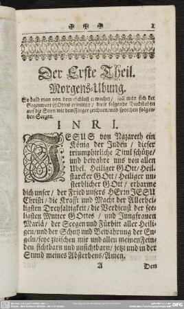 Der Erste Theil. Morgens-Ubung
