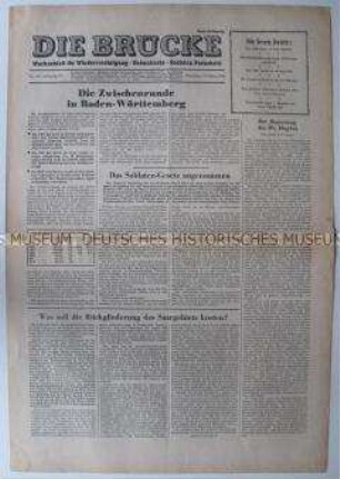 Wochenzeitung "DIE BRÜCKE" u.a. zu den Landtagswahlen in Baden-Württemberg