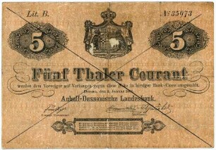 Geldschein, 5 Taler Courant, 2.1.1864