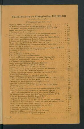 Sonderabdrucke aus den Sitzungsberichten 1909.1910.1911