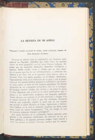 La revista de mi amigo : "Sursum", revista mensual de letras, artes y ciencias, órgano de libre discusión de ideas